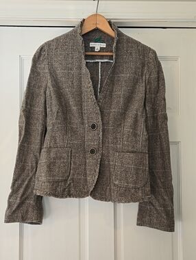 Banana Republic Brown Plaid Frayed-Edge Blazer
